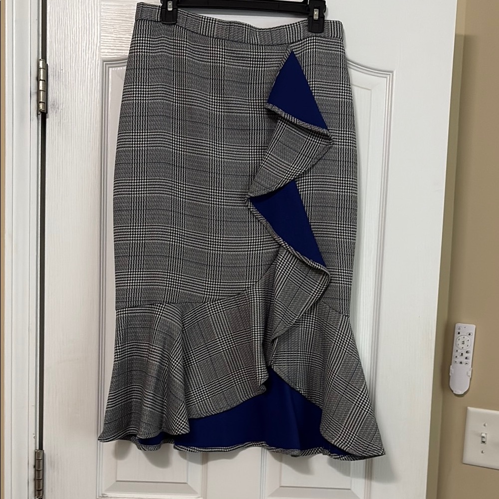 New York & Company Gray and Blue Asymmetrical Midi Skirt